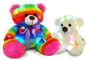 Rainbow Lites Teddy Bear Night Light Plush LED Light Up Stuffed Animal (2 Bear Set, 16 inch and 12 inch, Batteries Included)