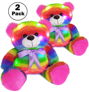 Rainbow Lites Teddy Bear Glow Plush LED Night Light Up Stuffed Animal 2 Pack Set (16 inch)