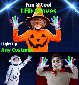 LED Gloves for Kids Teens Cool Toys Boy Girl Gift Ideas Halloween - Kid Sized (White)