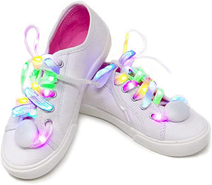 5 Color LED Light Up Shoe Laces Flashing Glow in the Dark White Tie Shoelaces for Sneakers, Skates, 45 inch