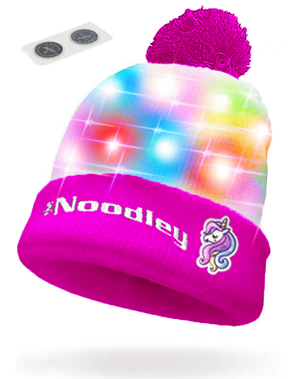 LED Light Up Glow Unicorn Beanie Hat with Pom Gifts for Girls Kids and Boys (One Size)