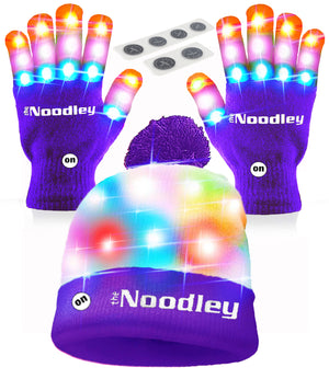 Flashing LED Light Gloves and Lighted Beanie Hat Set with Extra Batteries