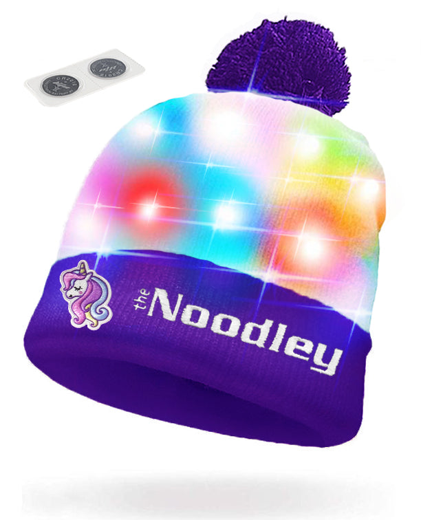 LED Light Up Glow Unicorn Beanie Hat with Pom Gifts for Girls Kids and Boys (One Size)