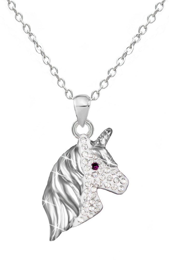 The Noodley Silver Unicorn Necklace for Girls Cubic Zirconia Crystal Pendant Jewelry with Gift Box, 18 inch