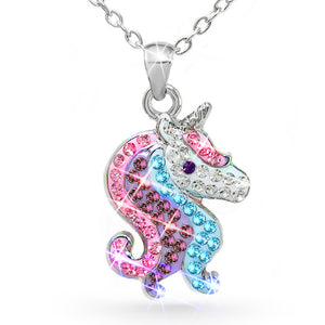 The Noodley Rainbow Unicorn Necklace for Girls Crystal Pendant Jewelry with Gift Box, 18 inch