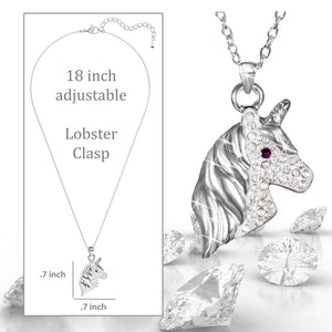 The Noodley Silver Unicorn Necklace for Girls Cubic Zirconia Crystal Pendant Jewelry with Gift Box, 18 inch