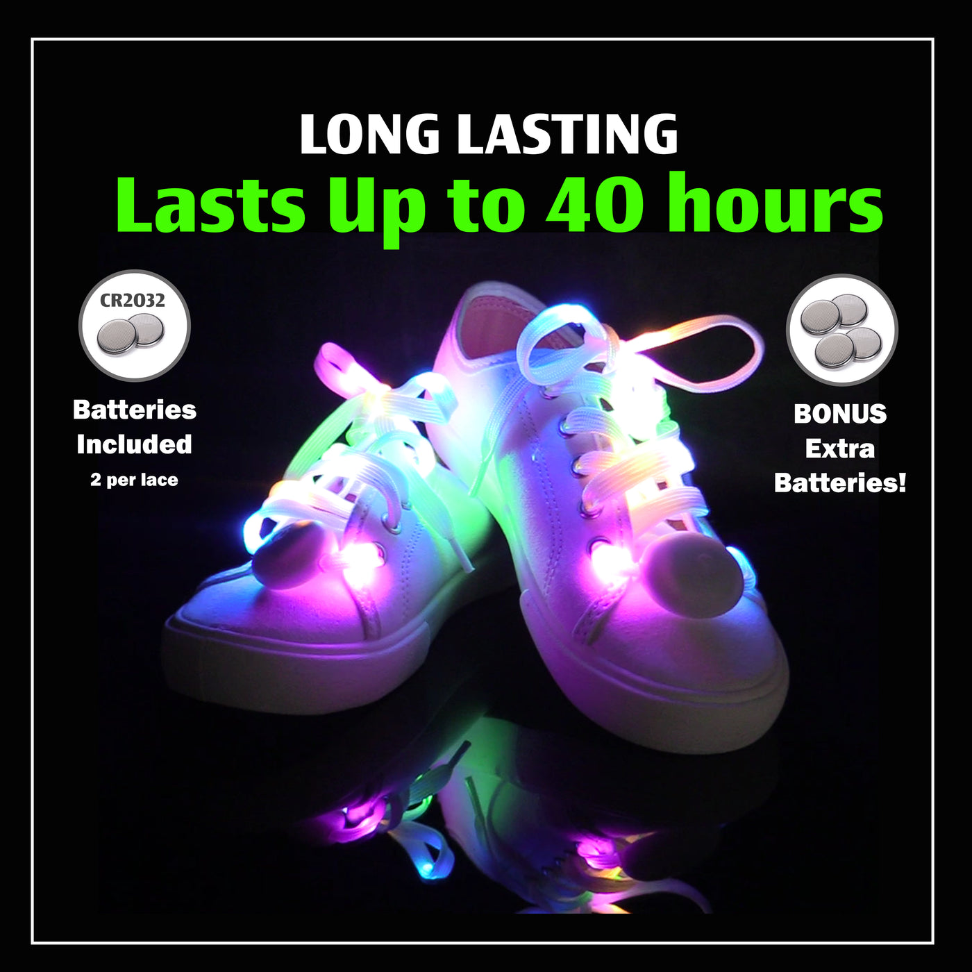 Light Up Shoe Laces Colors Flashing or Steady Light Modes