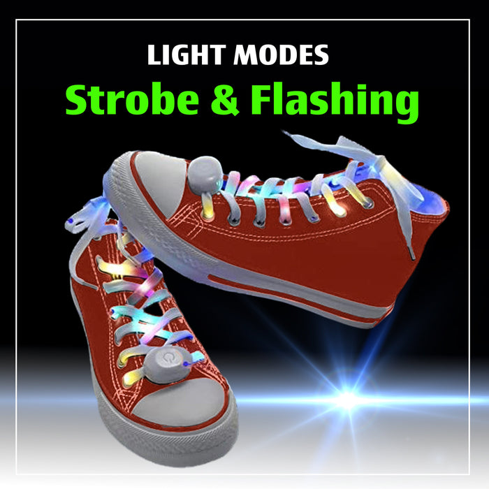 7 Color Strobe LED Light Up Shoe Laces Flashing Glow in the Dark White Tie Shoelaces for Sneakers, Skates, 45 inch