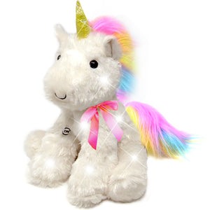 Unicorn Stuffed Animal Rainbow LED Night Light Up Glow Plush Bow (16 inch)