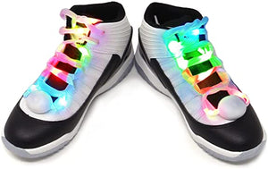 7 Color LED Light Up Shoe Laces Flashing Glow in the Dark White Tie Shoelaces for Sneakers, Skates, 45 inch