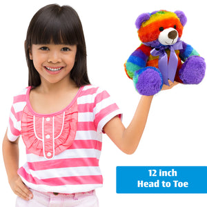 Rainbow Teddy Bear Plush Stuffed Animal Cuddly Soft 12 inch