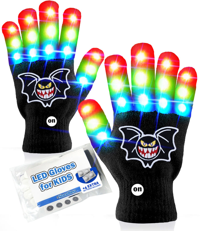 Halloween Costume LED Light Up Bat Gloves for Kids Cool Toys for Boys with Extra Batteries Indoor Play Outdoor Game Ideas Camping