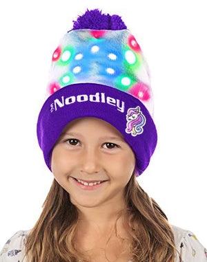 LED Light Up Glow Unicorn Beanie Hat with Pom Gifts for Girls Kids and Boys (One Size)