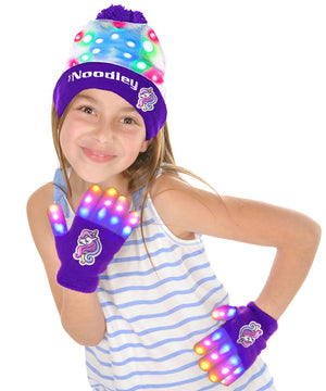 LED Light Up Glow Unicorn Beanie Hat with Pom Gifts for Girls Kids and Boys (One Size)