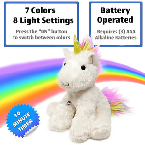 Rainbow Lites Unicorn Glow Plush LED Night Light Up Stuffed Animal 2 Pack Set
