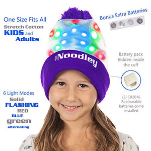 Purple LED Gloves, Light Up Shoe laces and Lighted Beanie Pom Hat Gift Set for Boys and Girls Kids Toys