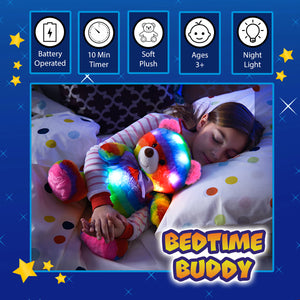 Rainbow Lites Teddy Bear Night Light Plush LED Light Up Stuffed Animal (2 Bear Set, 16 inch and 12 inch, Batteries Included)