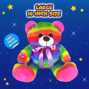 Rainbow Lites Teddy Bear Night Light Plush LED Light Up Stuffed Animal (2 Bear Set, 16 inch and 12 inch, Batteries Included)