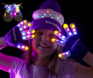 Purple LED Gloves, Light Up Shoe laces and Lighted Beanie Pom Hat Gift Set for Boys and Girls Kids Toys